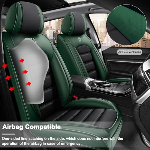 Image of 5 Seat Covers for Hyundai Santa Fe XL 2001-2024,Premium Nappa Leather Car Seat Covers Car Seat Cushions,Waterproof Soft Seat Covers for Cars,Interior Accessories with Airbag(Luxury-Black&Green)