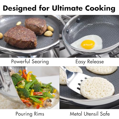 Image of OXO Hybrid 12 inch Nonstick Stainless Steel Frying Pan, PFAS-Free Ceramic Skillet, Fusion Boost Tech for Powerful Searing, Induction & All Cooktop Compatible, Dishwasher Safe, Mirror Polished Tri-Ply