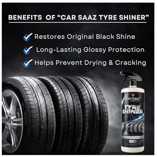 Image of CAR SAAZ Tyre Shiner (1L) | Car & Bike Tyre Polish & Dresser | Gives Instant Shine, Increases Tyre Life, Prevents Fading & Cracking | Long-Lasting Shine & Protection