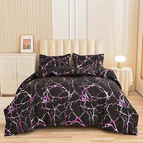 Btargot Ultra Soft All Season Lightweight Modern Geometric Glam Metallic Print Bedding Comforter Sets, Matching 2 Pillowcases, Decorative Pillow, Full/Queen, Red Sliver Cover