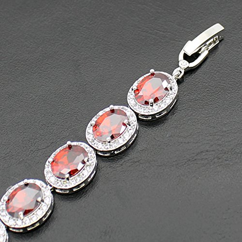 Oval Ladies Tennis Bracelet Garnet White Topaz Amethyst Citrine Peridot Pink Topza 7 Inch (Garnet) #TOP4