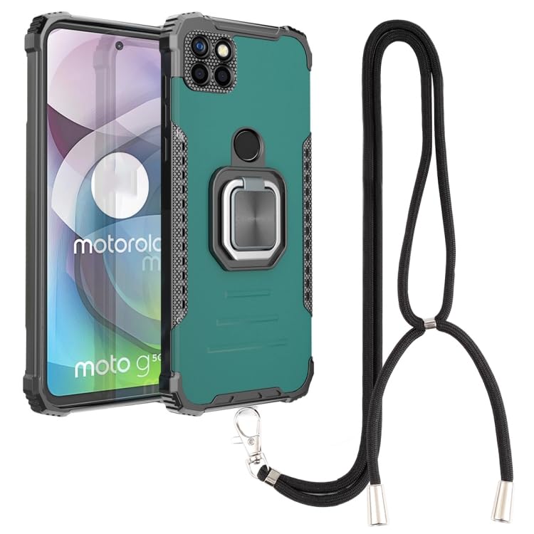 BGM Case Cover Compatible For Motorola Moto G 5G / One 5G Ace Aluminum Alloy + TPU Phone Case with Lanyard Green