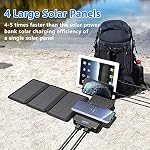 Solar Charger Power Bank - 38800mAh with Dual 5V3.1A Outputs 10W Qi Wireless Charger Waterproof Built-in 4 Solar Panel and Bright Flashlights (Deep Black)