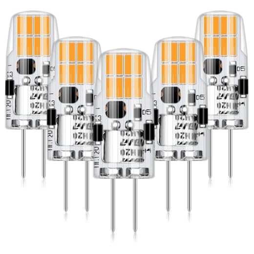 AGOTD G4 LED 12V, 2W G4 LED 2700K warmweiss Leuchtmittel Ersetzt für 20W Halogenlampen, 200LM 12V AC/DC LED Birnen, Nicht Dimmbar Stiftsockellampe Glühbirnen, 5er Pack