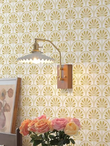 Image of Veki Luxury Floral & Botanical Geometric Wallpaper Mural - Waterproof, Moisture-Proof, Self-Adhesive PVC Wall Sticker for Home & Hotel Decoration (45cm x 300cm) (White Gold Leaf)