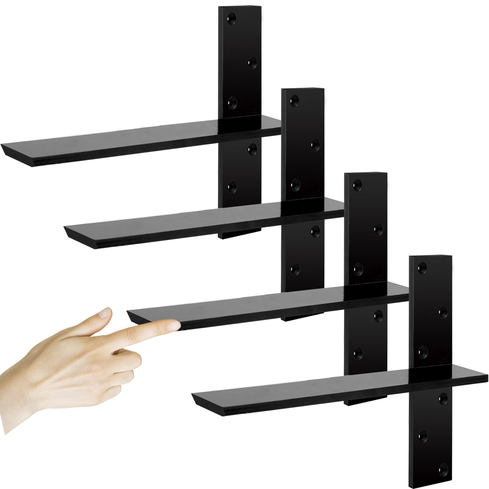 3/8" Thick Heavy-Duty Floating Shower Bench Brackets - 16" L x 2.5" W Wall Mount Bracket, Free Hanging T Shelf Support Brackets for Vanity, Granite Countertops, Dishwashers,Bench Seats (4-Pack)