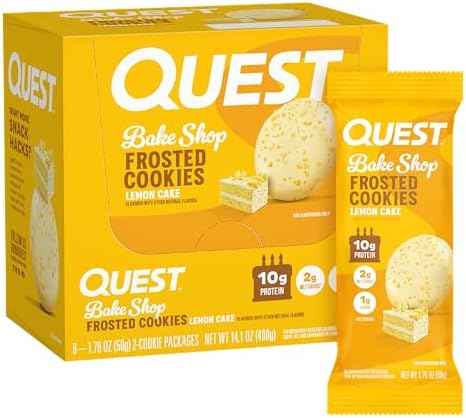 Quest Nutrition Frosted Protein Cookies Twin Pack, Lemon Cake, 1g Sugar, 10g Protein, 2g Net Carbs, Gluten Free, 16 Cookies