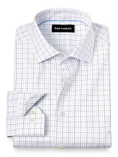 Paul Fredrick Men's Classic Fit Comfort Stretch Non-Iron Tattersall Dress Shirt