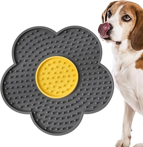 犬用舐めるパッド 吸盤付き 犬用舐めるマット 滑り止めデザイン 給餌マット 不安解消 早食い防止 フード ヨーグルト 再利用可能 安全な犬猫ペット (グレー)