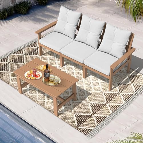 Orbcove 4 Piece Patio Furniture Set, HDPE Wood Grain Outdoor