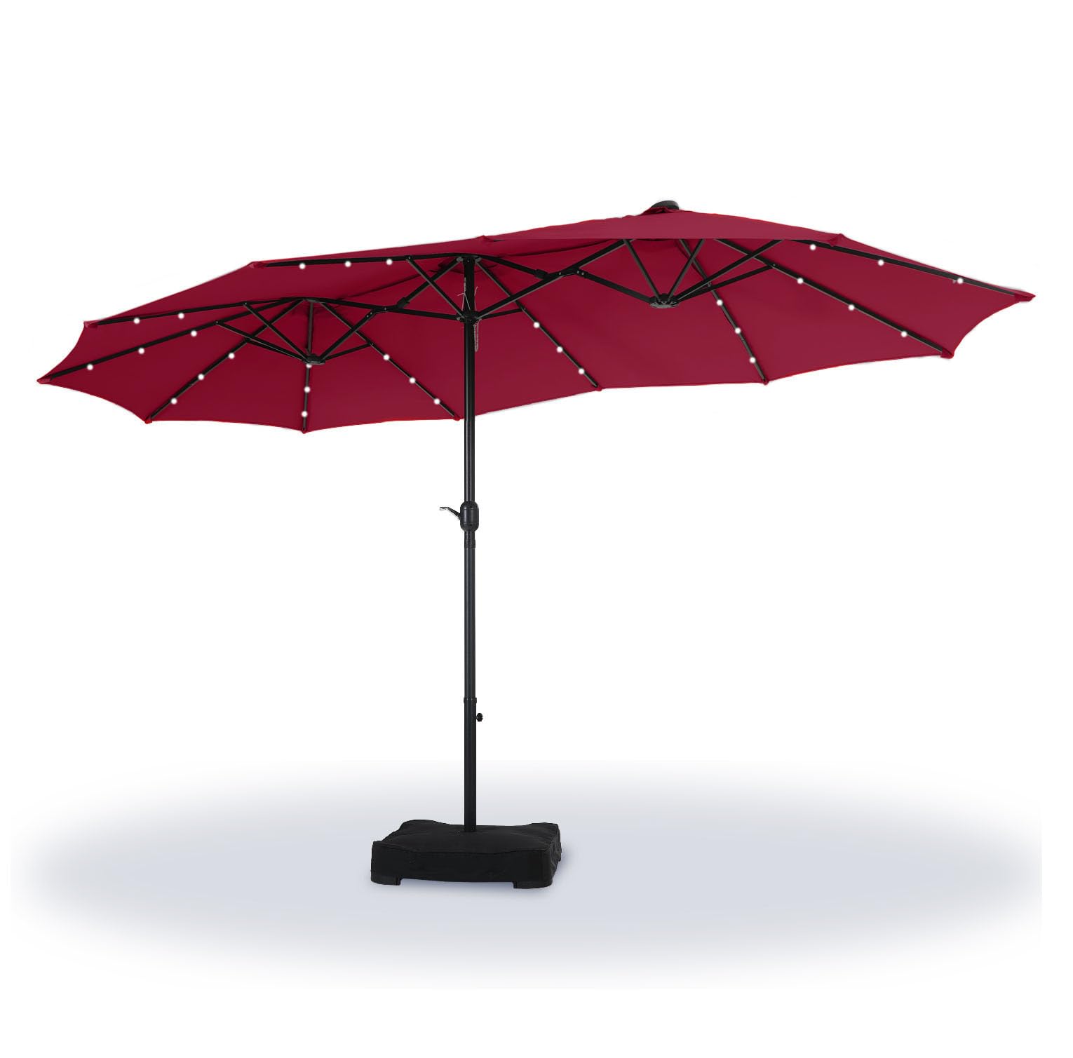 Sophia & William 15 ft Extra Large Patio Umbrella with Solar Lights, Rectangular Outdoor Umbrella with Base Included, Market Umbrella Double-sided Heavy Duty for Pool Garden Backyard, Dark Red