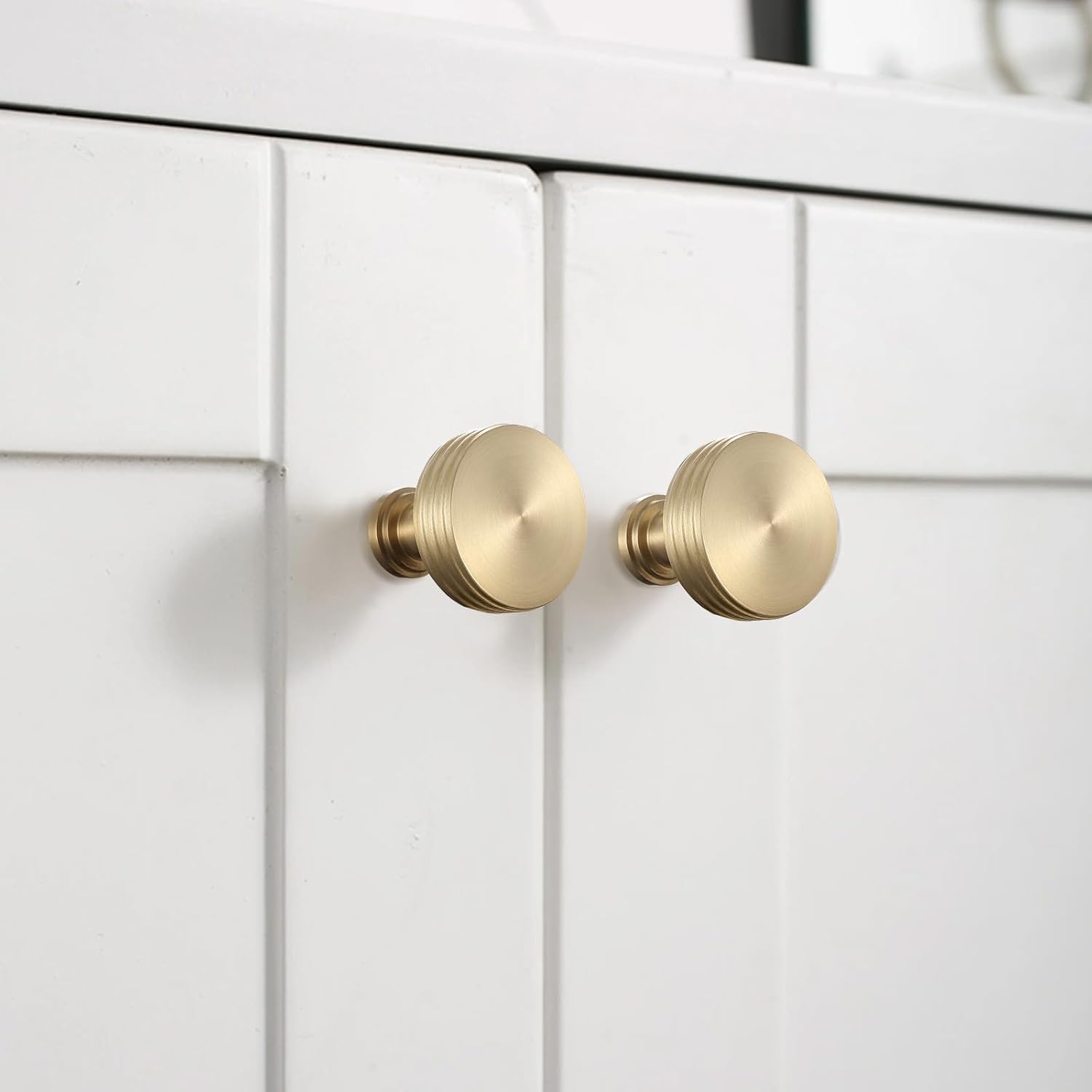 Guank 2Pack Solid Brass Cabinet Knobs Cabinet Drawer Dresser Gold Modern Handles （1.18"x1.14"） Cabinet Brass pulls Brushed Finish