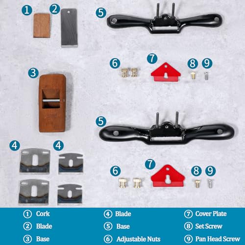 2pcs Adjustable SpokeShave with Flat Base 6pcs Metal Blade 1pcs Wood Hand Plane Home Woodworking for Wood Craft Working, Woods Craver - Image 5