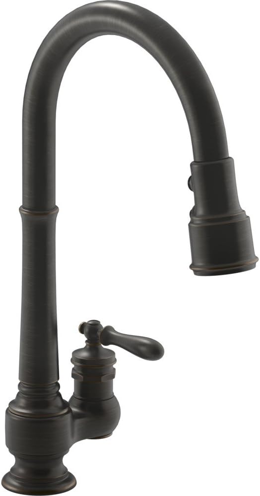 KOHLER 99260-2BZ Artifacts Single-Hole Kitchen Sink Faucet with 17-5/8 in. Pull-Down Spout and 3-Function Sprayhead, Oil-Rubbed Bronze, One Size