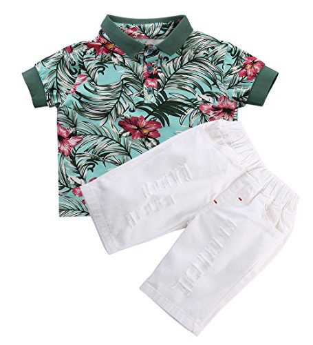 Carolilly Completo Bambino Set Coordinato 2 Pezzi Camicia Magliette Estive con Stampa Floreale + Pantaloncini Bambino da Spiaggia Mare