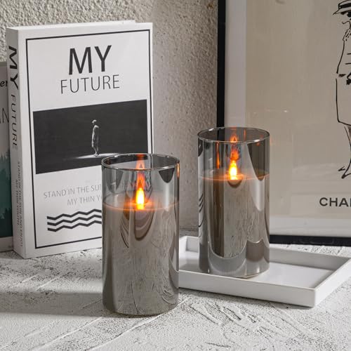 Velas de pilar de vidrio exclusivas con mecha efecto 3D juego de 2 4