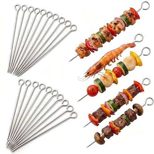 20 Pack Metal BBQ Skewers 20cm Stainless Steel Kebab Sticks