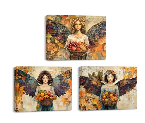 Piy Painting Lienzos Decorativos, Cuadro En Lienzo Mujeres Hermosas, Ángel Arte Pared, Cuadro Moderno Clásica Para Entrada Vestíbulo Cafetería Cocina, 3 Piezas 40x30cm /90x40cm, Marco Interior
