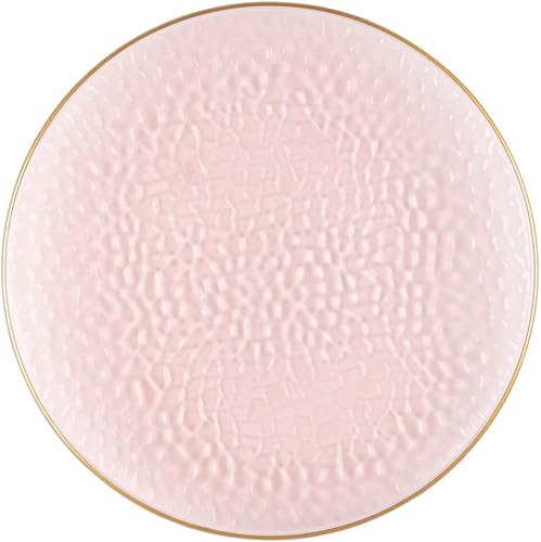 EcoQuality Platos de plástico rosa translúcido martillado de 13 pulgadas con borde dorado  Platos de fiesta similares a China, platos de ensalada