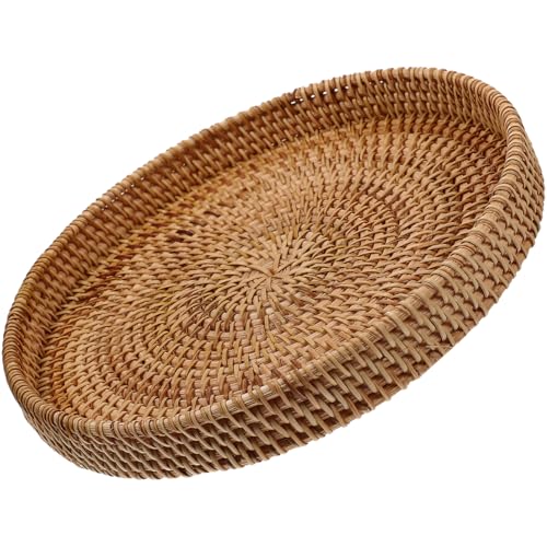 Mikinona Rattan Serving Basket, Light Brown, 11" Round