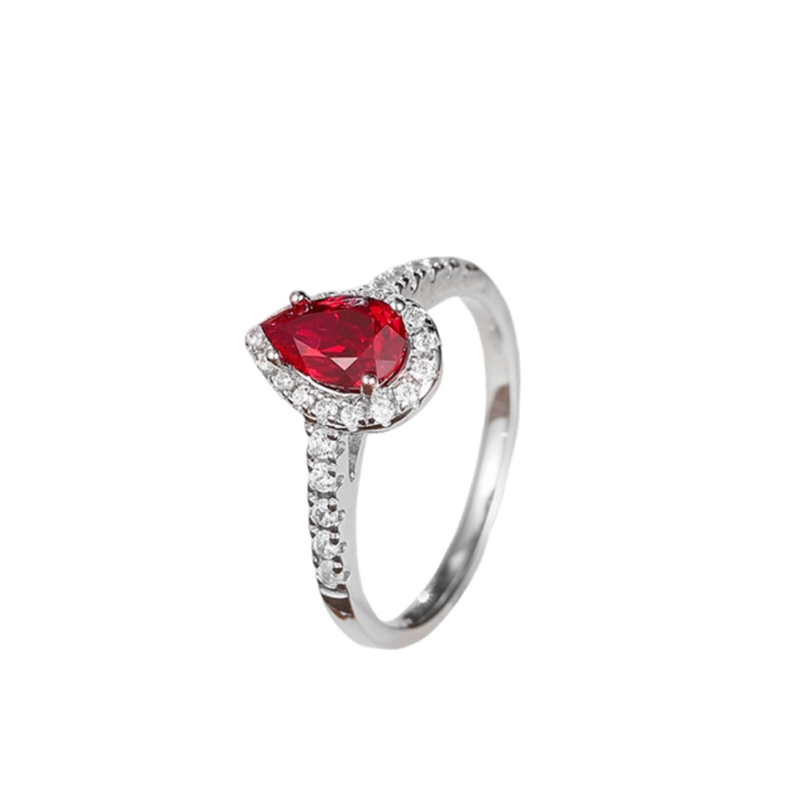Alliance Femme Mariage Lot Bijoux Fantaisie Or Blanc 9K/14K/18K Élégant Rubis de Laboratoire à 3 Griffes, Design en Forme de Goutte D'Eau, 1,2 Ct, avec Moissanite Ronde Taille Mode pour Tante