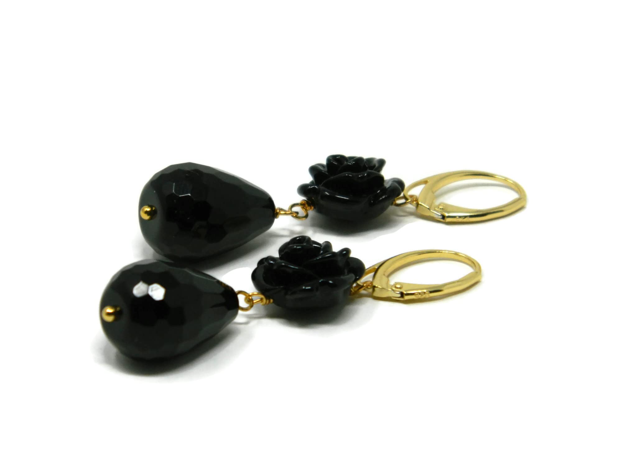 Orecchini Pendenti Donna in Resina Nera e Onice Naturale | Argento 925 Placcato Oro | Handmade Made in Italy | Anallergici e Nickel-Free | DodiGioielli