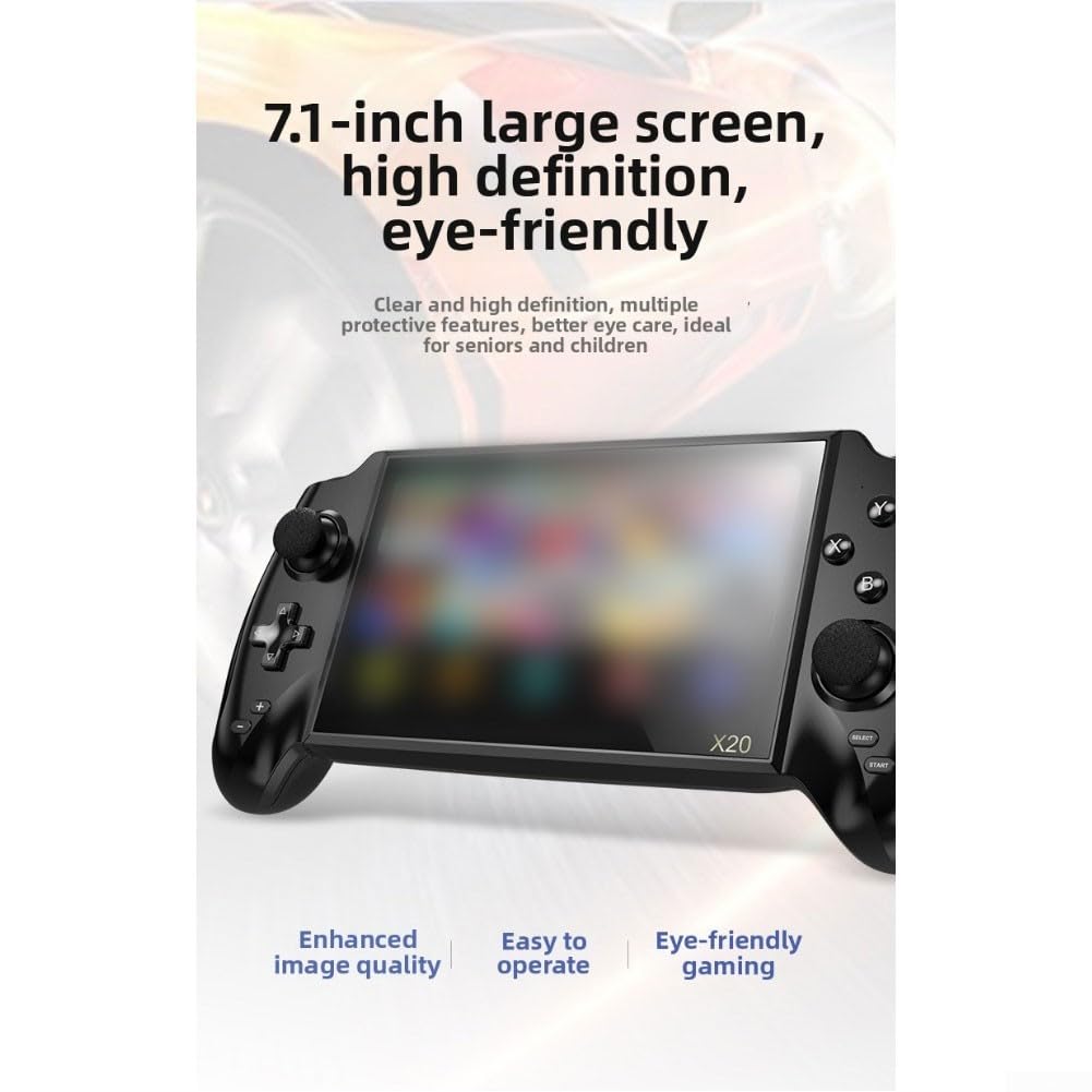 Consola de juegos portátil retro X20, pantalla IPS HD de 7.1 pulgadas, 4500 mAh, soporte de salida de TV, 11 emuladores, reproductor multimedia para música AVI MP4, material ABS