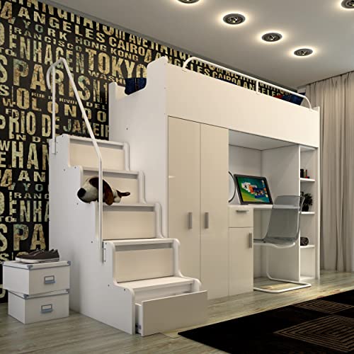 MQGPM Hochbett 90x200cm Mit Rutsche & Schreibtisch - Kinderzimmer Komplettlösung