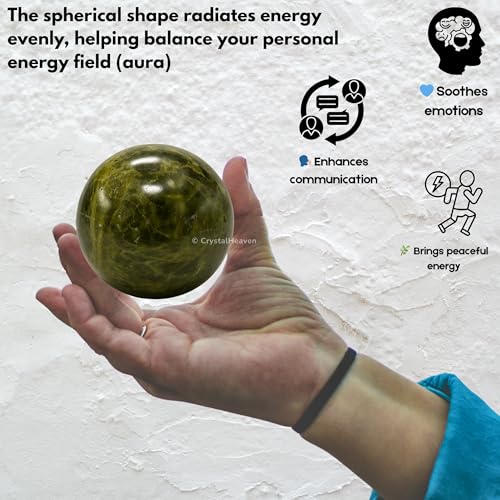 Image of Certified Green Tourmaline in Matrix Crystal Ball for Meditation - Premium Crystal Vastu Items for Home and Feng Shui Items for Good Luck - Ideal for Pooja Supplies and Spiritual Practices (2 inch Inch)