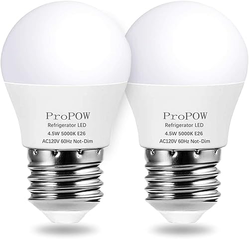 Bombilla LED para refrigerador equivalente a 40 W, equivalente a 120 V, 4,5 W, luz blanca diurna 5000 K, base media E26, bombilla de ahorro de