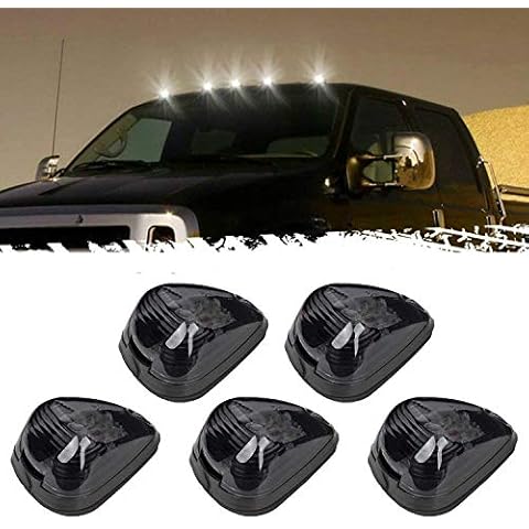 HOCOLO Black Smoked Lens White LED Cab Roof Top Marker Lamp Clearance Running Light Assembly Car Top Roof Lighting Lens with White LED Cover