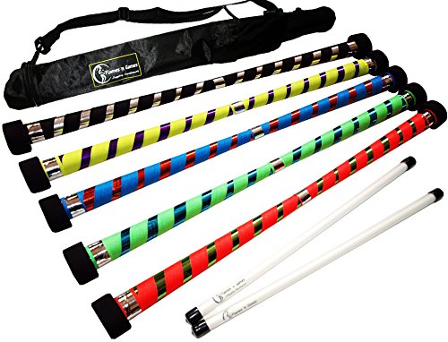 Flames 'N Games Dexter Ensemble de Bâtons de Diable Pro (Ultra-Grip / Deco Métallique) + Silicone Enduite Baguettes en Fibre + Sac! Jonglerie Bâtons 4 Débutants et Pro! (Métallique Violet / Jaune)