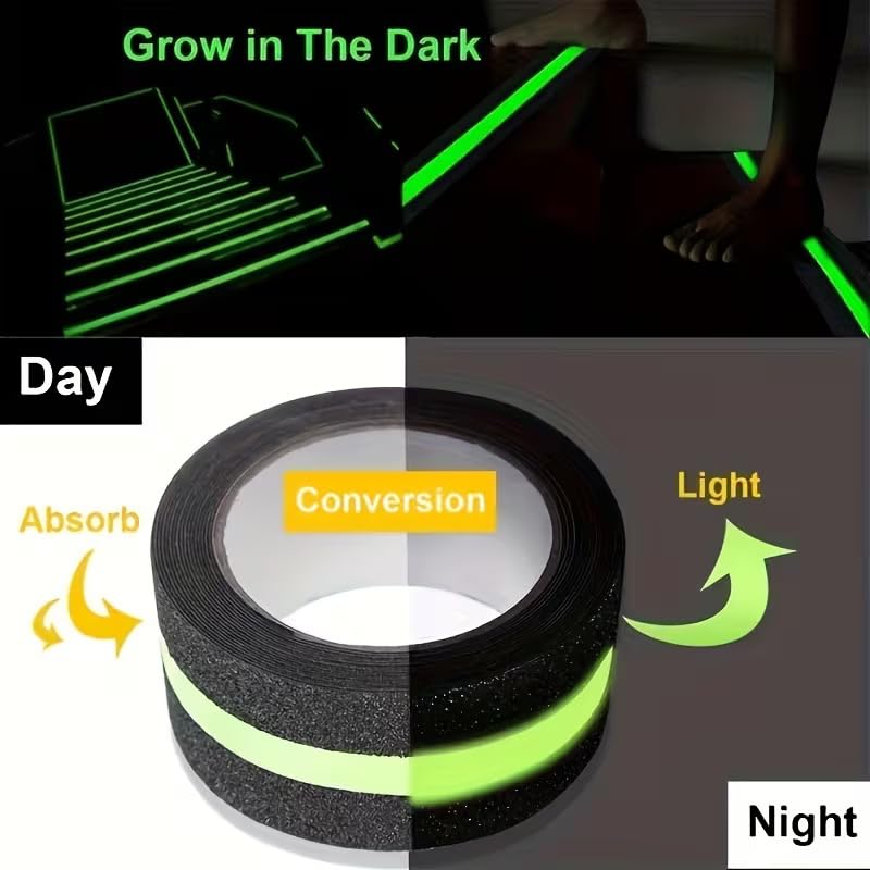Glow in The Dark Anti Slip Tape, Super Strong Adhesive, Weatherproof Non Slip Strips for Stairs, Ramps, Decks, Green