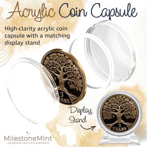 Image of MilestoneMint 3 Year Sobriety Coin Tree of Life Gift Set | Anniversary Sobriety Gifts for Men & Women | AA Coins and Medallions with Token Capsule, Stand & Card | 3D Texture, Recovery AA Chips