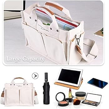 PORRASSO Women's Shoulder Bag Handbag Casual Canvas Multifunction Large Shoulder Bag Hobo Bag for Daily Travel School Outings Shopping White Large Casual