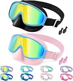 Vvinca Kids Goggles with Nose Cover Comfort Fabric Strap, Kids Swim Goggles Wide View Diving Mask Anti-Fog/UV No Leaking Swimming Goggles for 3-14