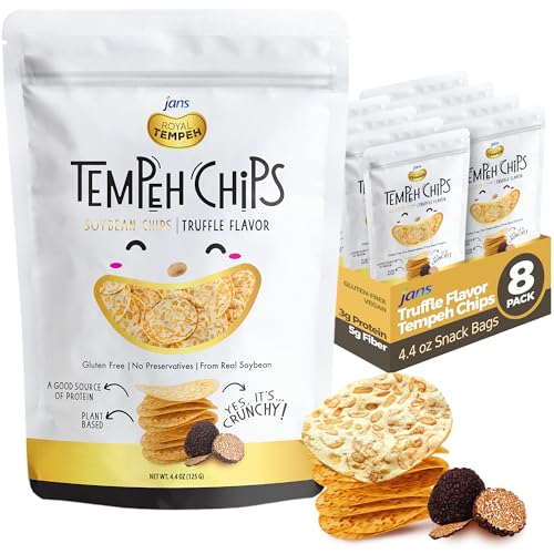 Jans Tempeh Truffle Chips, 4.4 oz â€“ 3g Protein & 5g Fiber, Plant Based Truffle Potato Chips Alternative â€“ No Added Sugar â€“ Vegan Soybean Snack with Black Truffle Seasoning (Pack of 8)