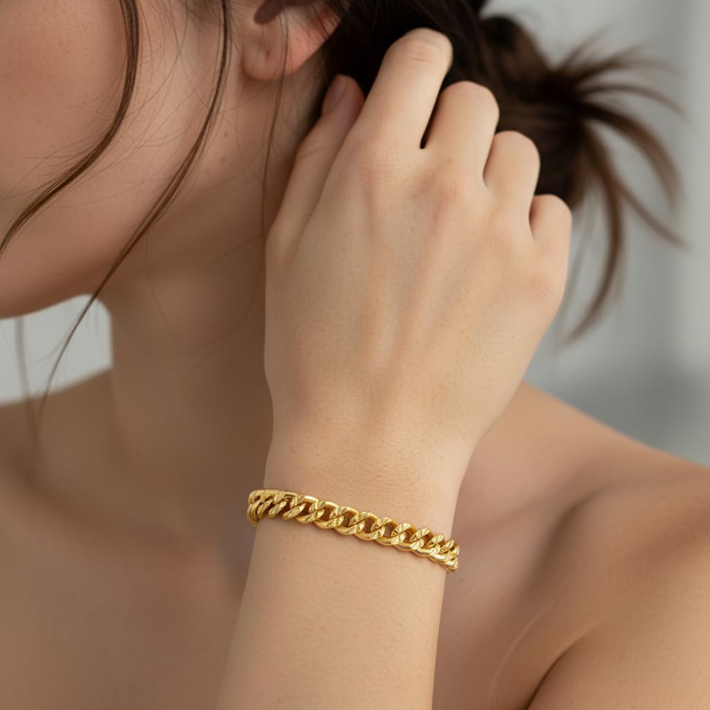 Gold Bracelets for Women Cuban Link Bracelets for Men & Women Sturdy 14K Gold Chain Bracelet Stack Men’s Bracelet Jewelry 6.5-9 Inches
