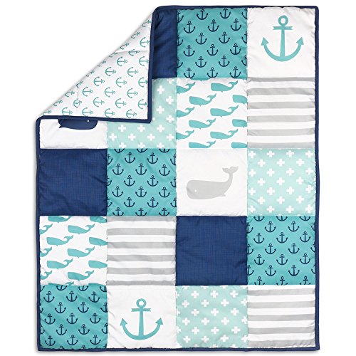 Nautical 4 Piece Whales Baby Crib Bedding Set For Boys Includes Plush Animal Whale #TOP1