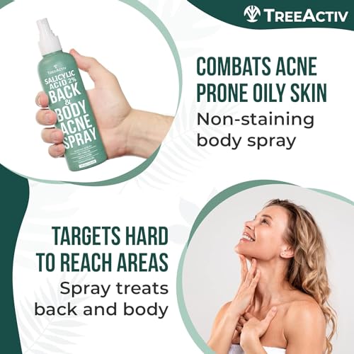 TreeActiv Salicylic Acid Back & Body Acne Spray, Back Acne Solution For Women And Men, Acne Body Spray with Tea Tree Oil, Fast-Drying Back Acne Spray, Fine Mist, Back Acne Treatment Spray, 4oz, 2-pack - Image 4