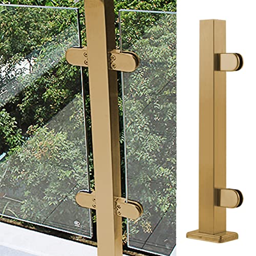 Kit de postes de barandilla de vidrio dorado, soporte para paneles de vidrio, madera y acrílico, abrazaderas de cubierta, patio y aterrizaje (gris, 60 cm), solución duradera y elegante para