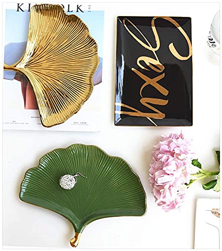 Plato de ginkgo de cerámica decorativo para organizar anillos en el tocador moderno 3