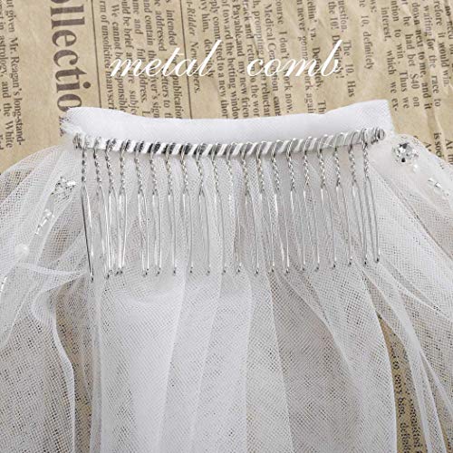 Zoestar Hochzeitsschleier weiß mit Kristallen 1 Ebene Perlenkante Brautschleier Fingerspitze Länge mit Kamm für Bräute (Elfenbein) - Image 6