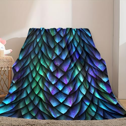 Plaid Couverture Polaire en Flanelle Écailles de Dragon Irisées, pour Femmes Hommes - 180X200 Cm Confortable Lavable, Plaid Fantaisie & Mode Moderne, Pour la...