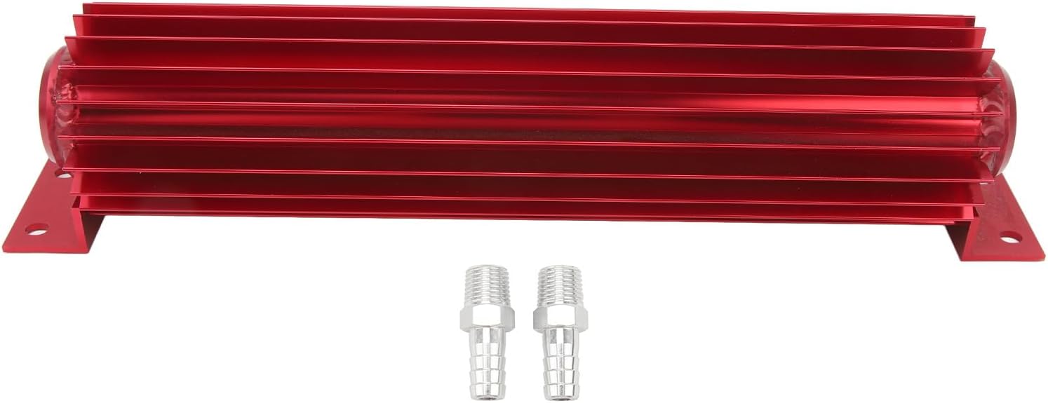 12in Heat Sink, Dual Channel Cooler and Trans Cooler with Aluminum Finned Anodize Dual Pass, Universal Fit for Car Truck (Red)