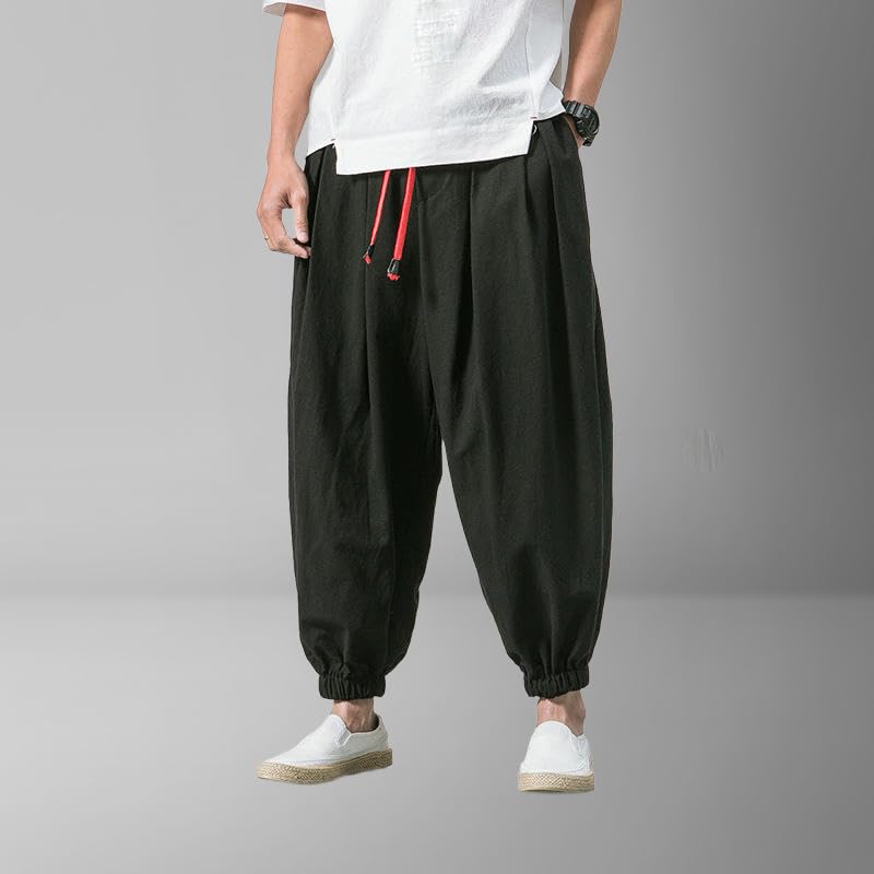 Men's Summer Trendy Loose Jogger Wide Leg Harem Cotton Linen Lantern Pants4
