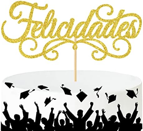 Felicidades Cake Topper, Spanish Congratulations Cake Decor, Best Wishes to You/See You, 2023 Graduation Party Decoration Supplies, Gold Glitter