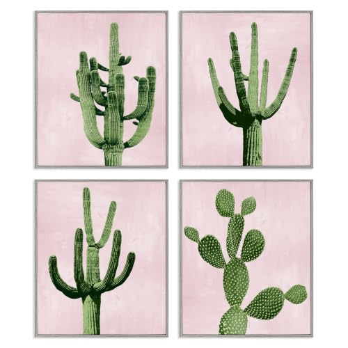 'Bold Pink Desert Cactus Arid Vegetation'| 4pc Framed Giclee Set