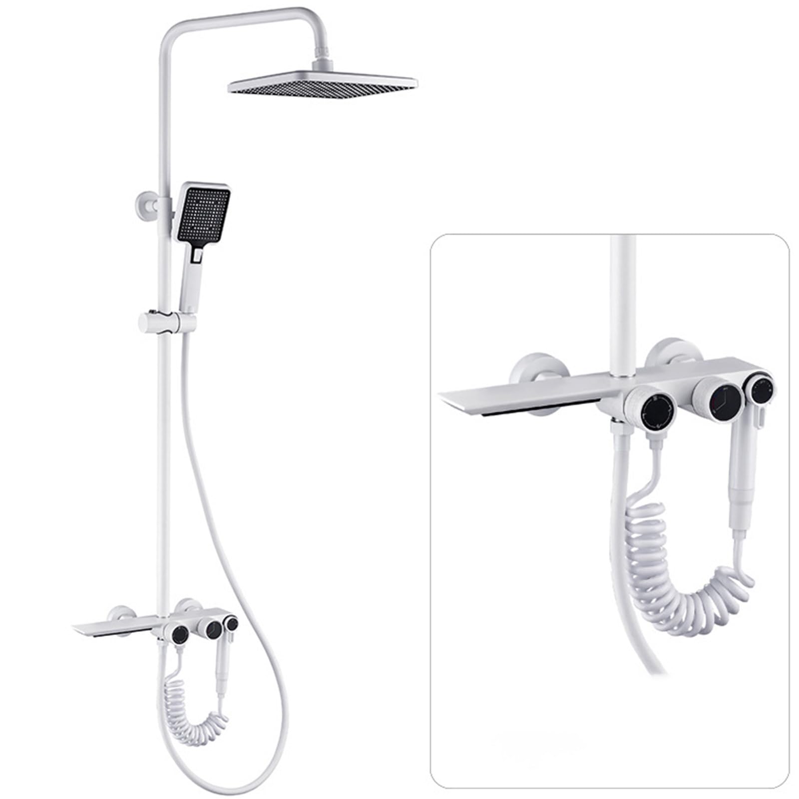 SWENEEN Handheld Showershower Valves With Shower Head,4 Functions Shower System,Adjustable Hot And Cold Shower Faucet Set,Wall Mounted Rain Shower System,Height Adjustable Shower,White