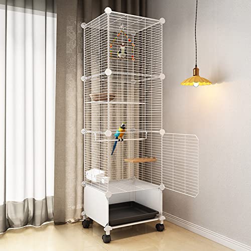 Jaula para pájaros para cacatúas y periquitos con ruedas giratorias y bandeja fácil de limpiar, adecuada para tortolitos, palomas y otros pájaros (37 x 37 x 90 cm)